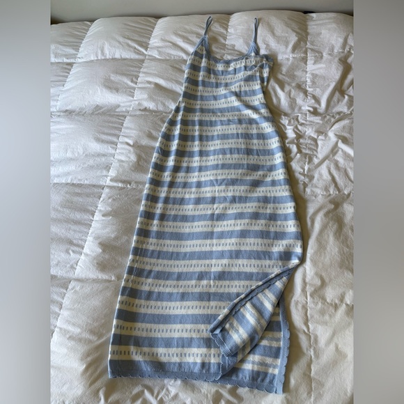 Pink Blush Light Blue Striped Maternity Maxi Dress L - Picture 1 of 5